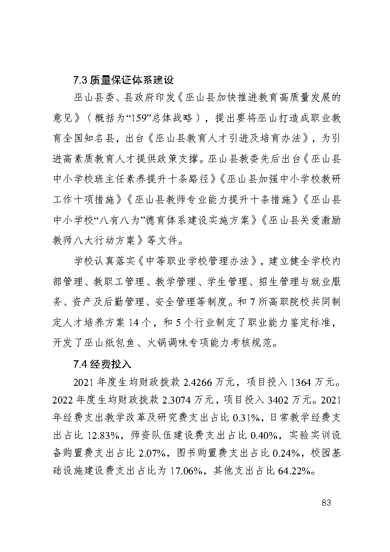 巫山职教中心2023年年度报告