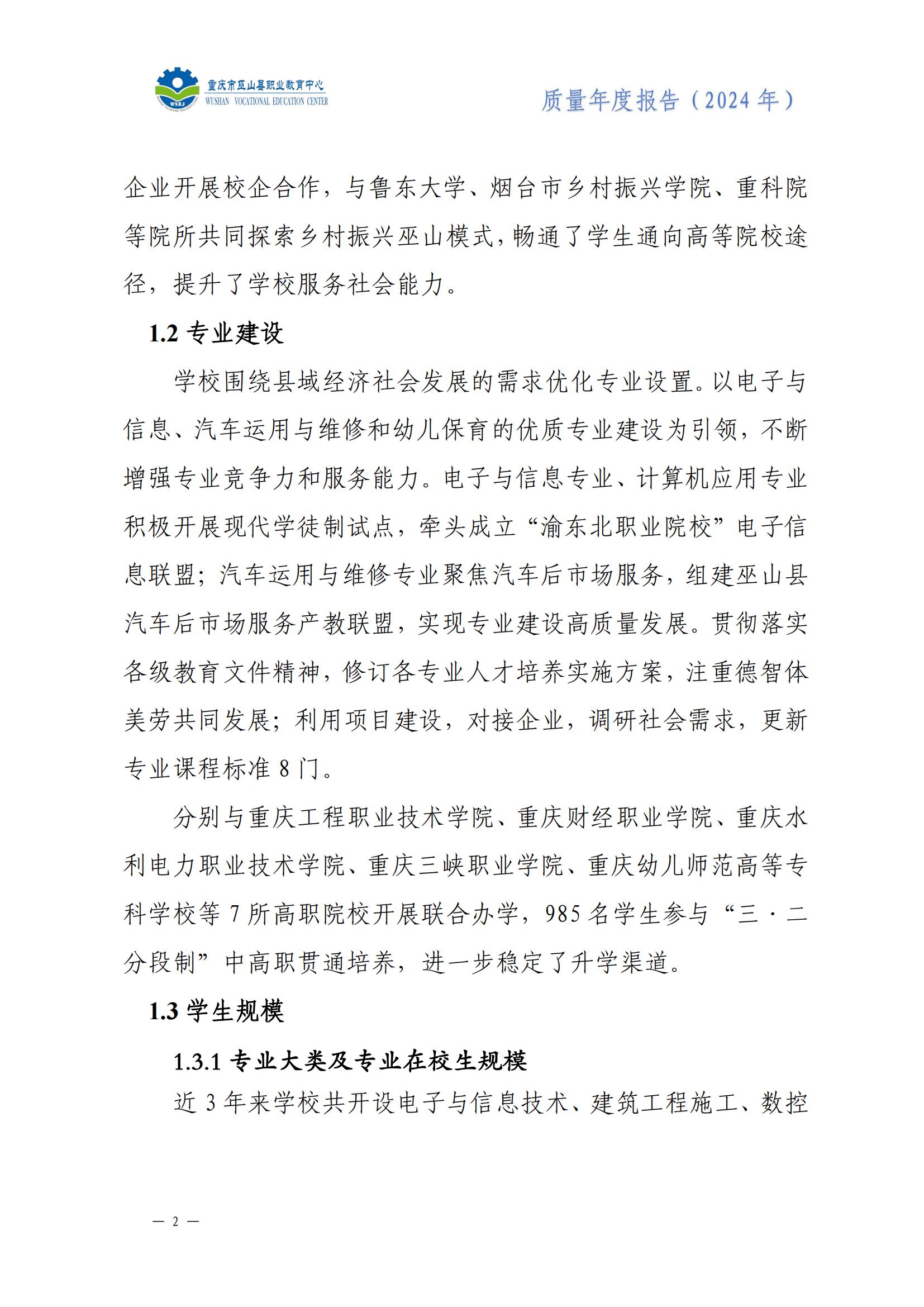 巫山职教中心2024年年度报告