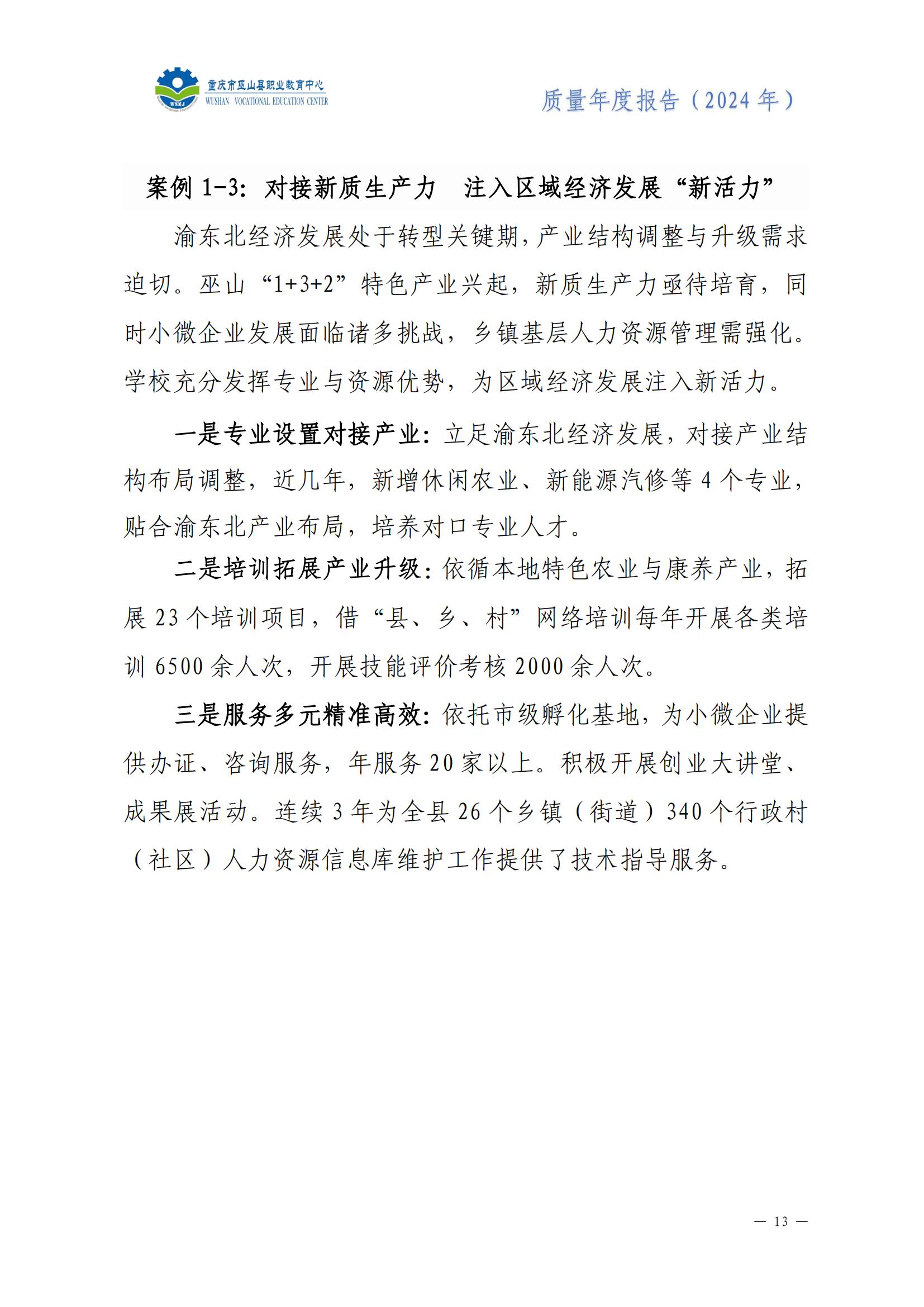 巫山职教中心2024年年度报告