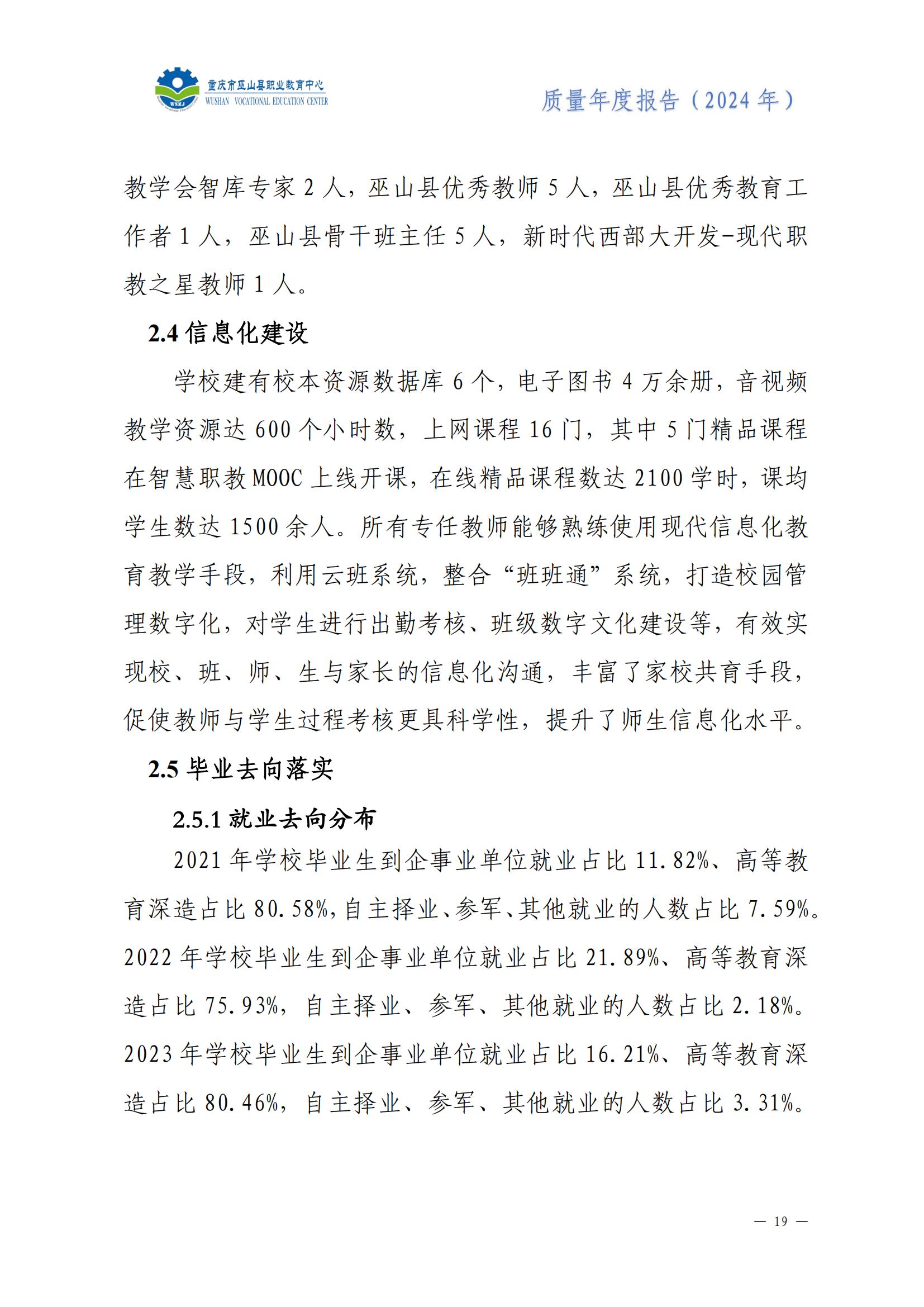 巫山职教中心2024年年度报告