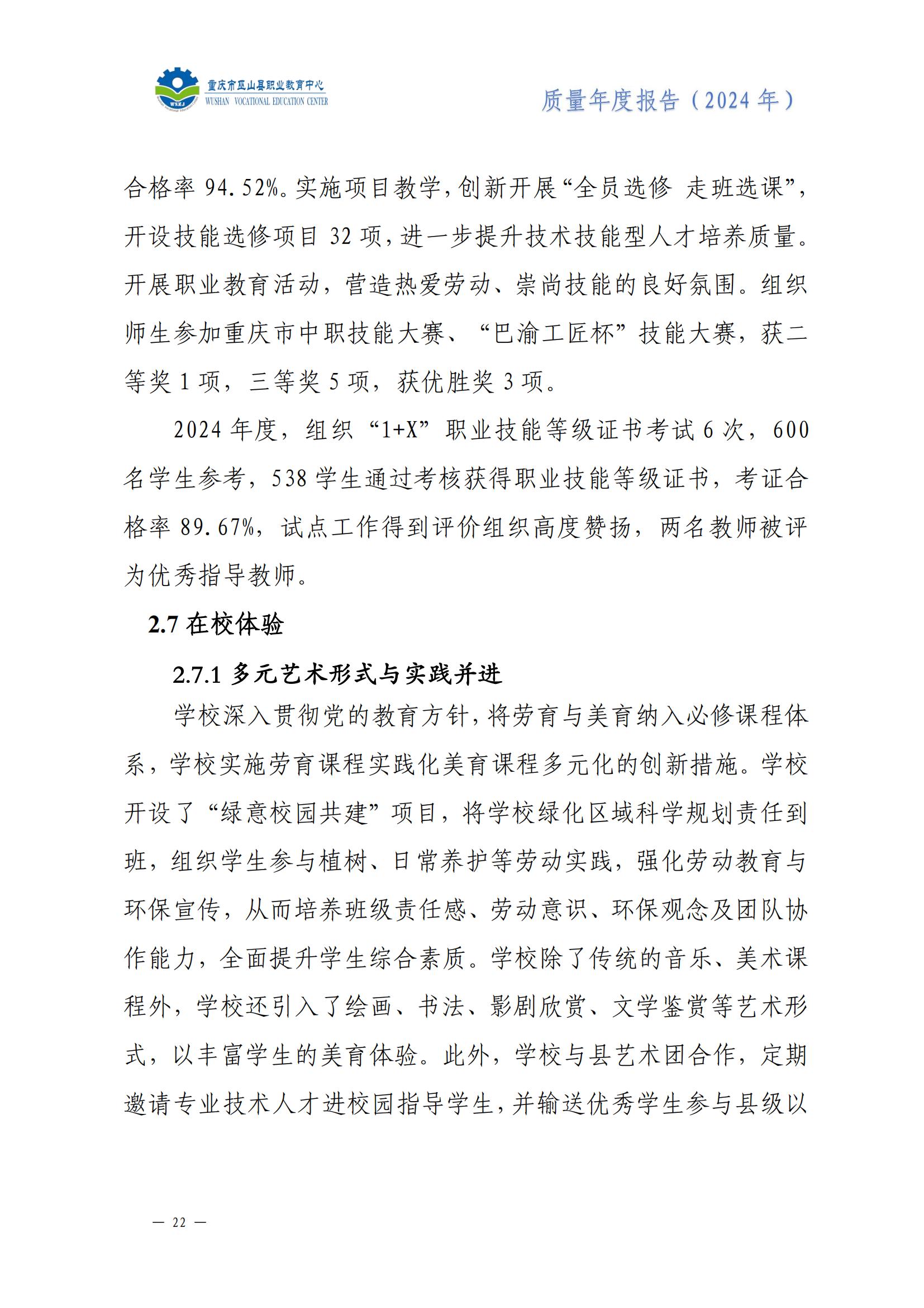 巫山职教中心2024年年度报告