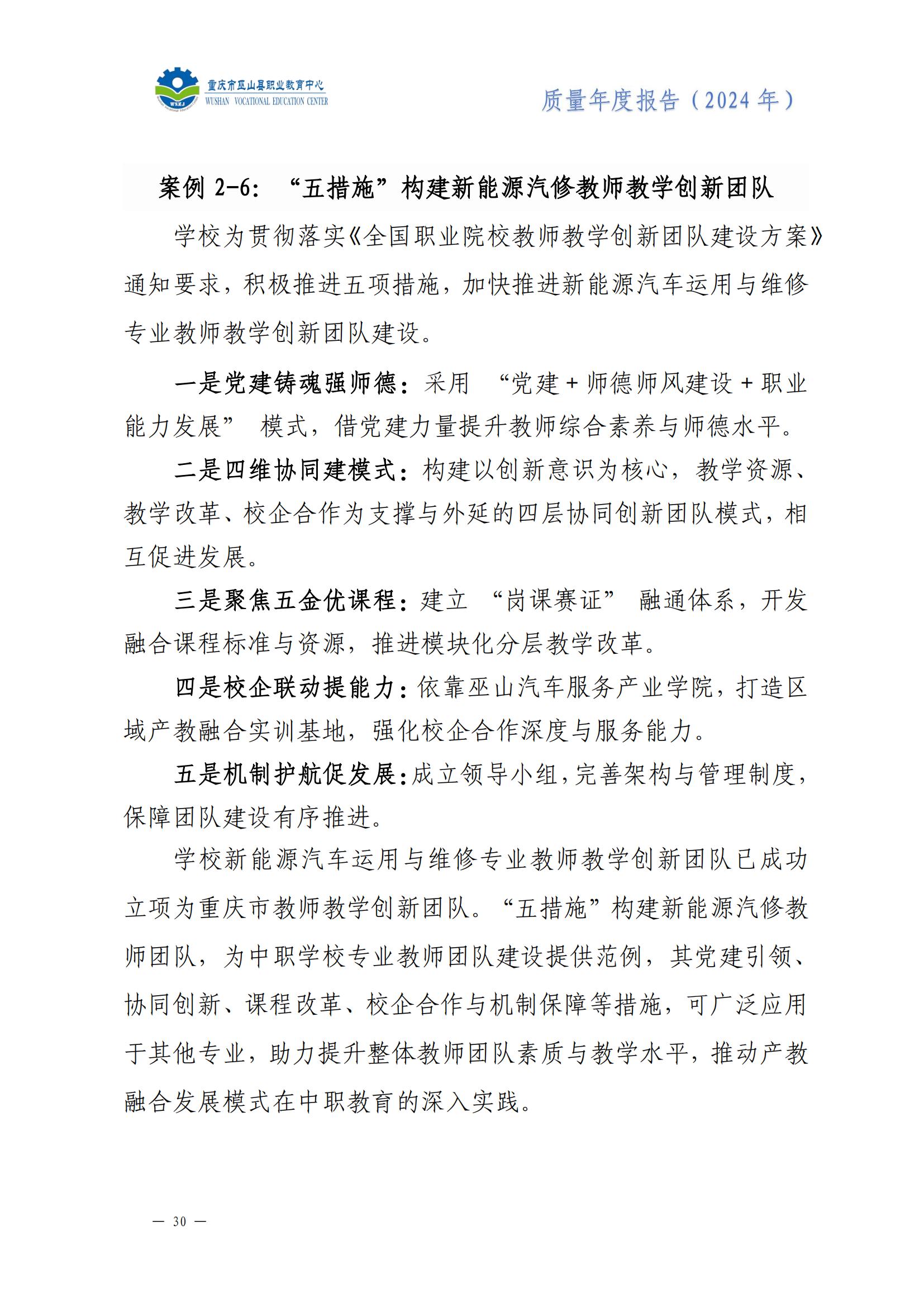 巫山职教中心2024年年度报告