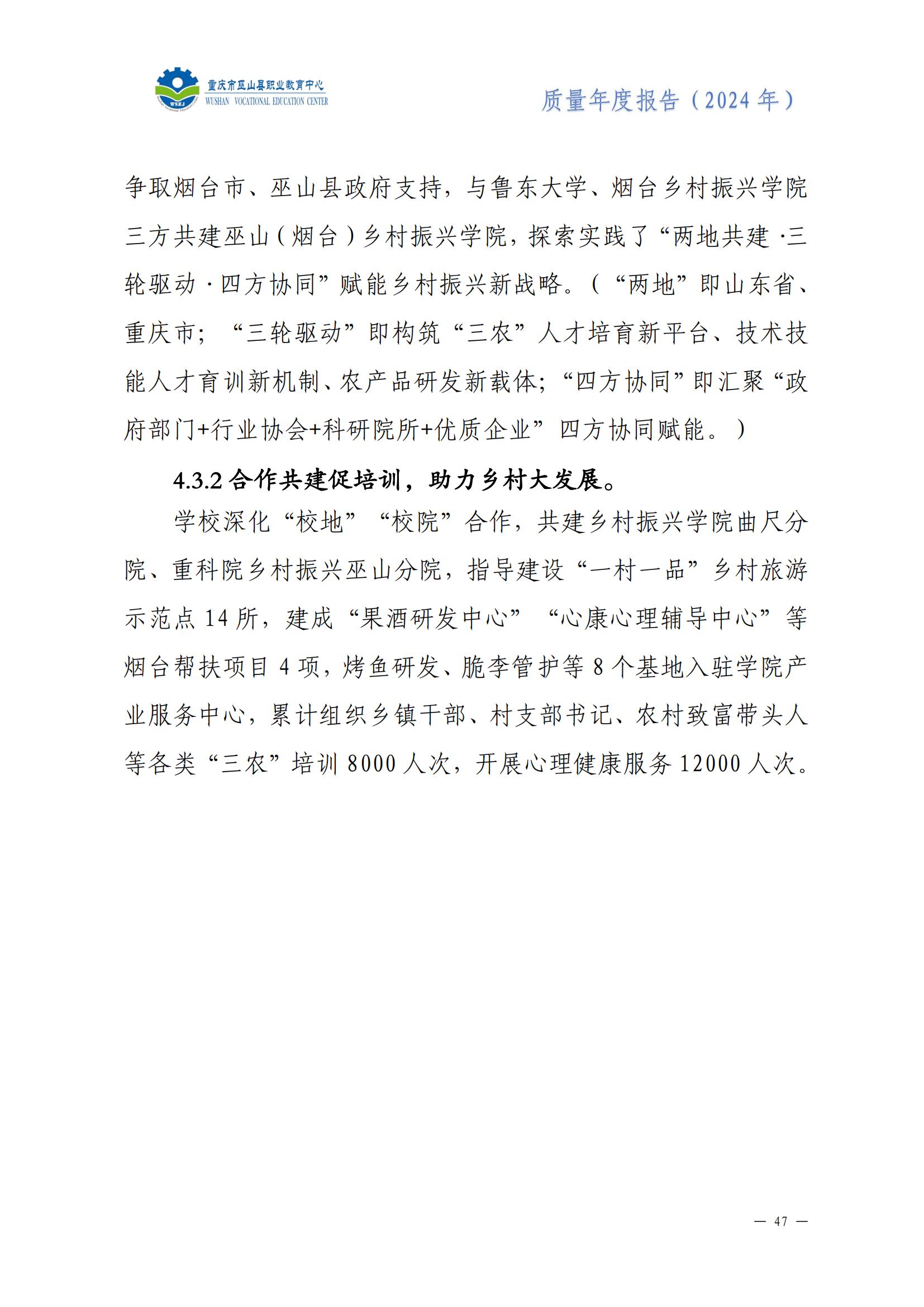 巫山职教中心2024年年度报告