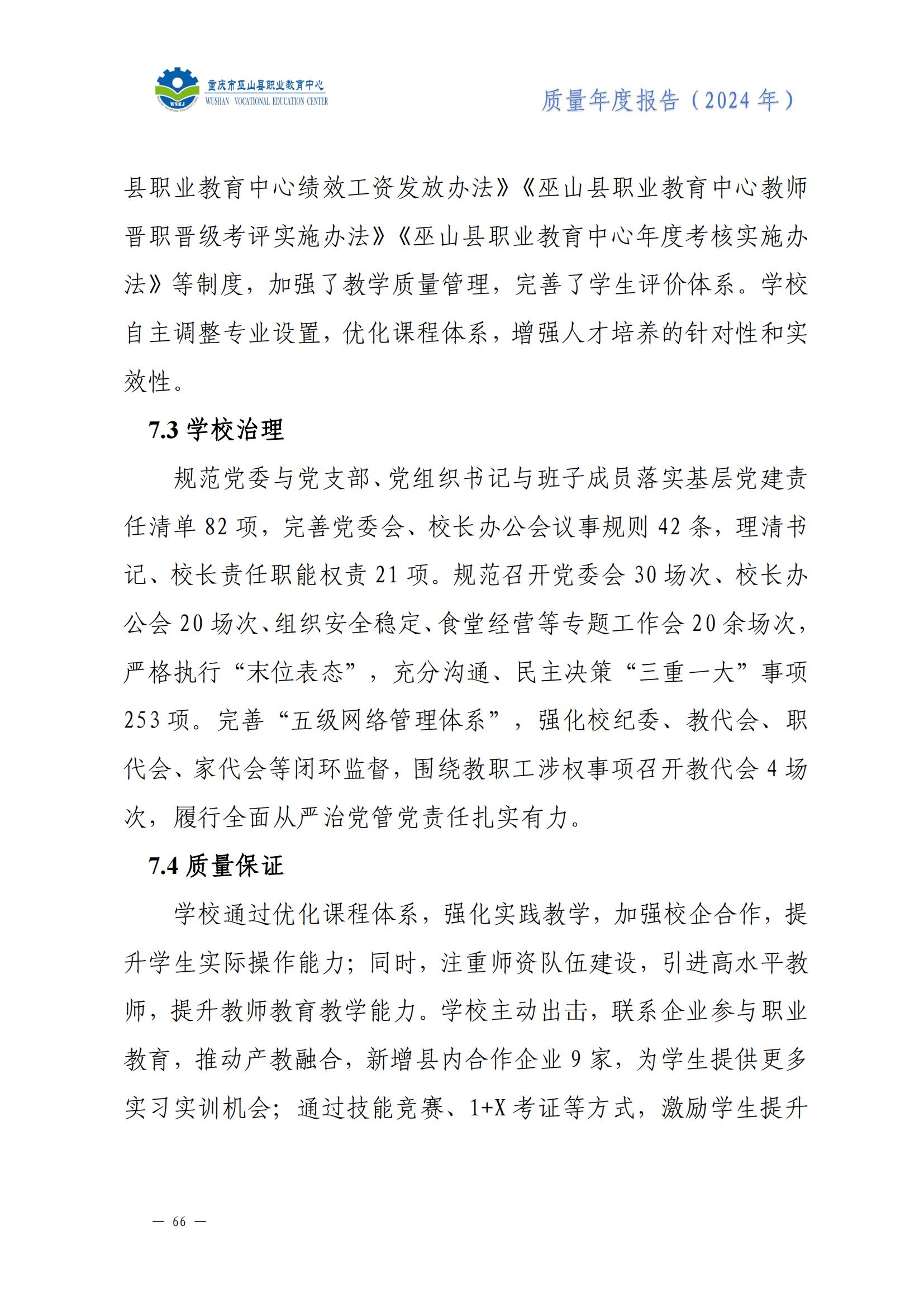 巫山职教中心2024年年度报告